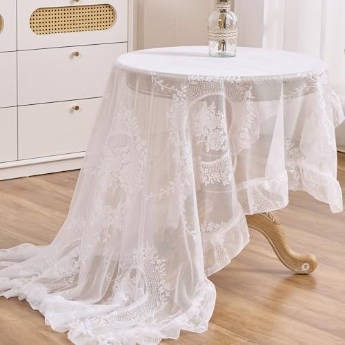 White Lace Floral Embroidered Square Tablecloth 55”x55” Table Cloth