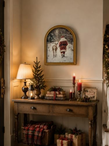 TwoDays Vintage Christmas Santa 11" x 13.8" Gold Arched Framed Wall Art