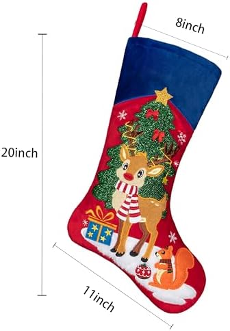 LUBOT Set of 5 Christmas Stockings Embroidered 20" Velvet Large Family Xmas Tree Stocking 5 Pack Shining Cute Cartoon Soft Luxury Stocking Fireplace Hanging Decor