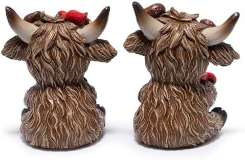 Hodao Christmas Highland Cow Coffee Resin Figurines,Xmas Farmhouse Decor for Tiered Tray, Tabletop, Mantel, Gift for Xmas Home Decoration