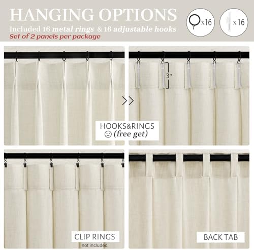 Extra Long Floor to Ceiling Drapes 108 Inches Long 2 Panels Set for Sliding Glass Door, Pinch Pleat Cream Sheer Curtain