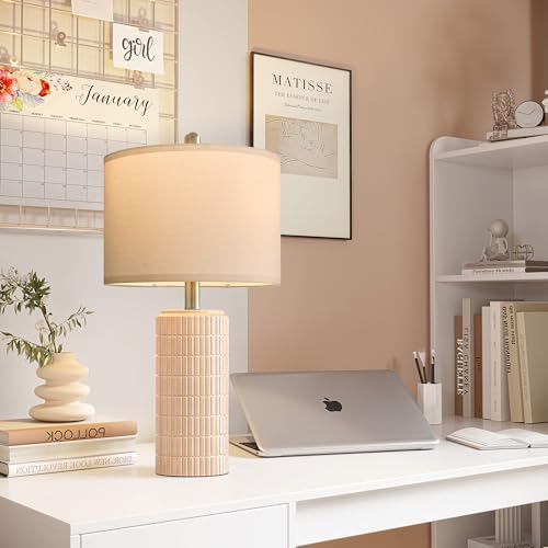 PoKat 23" Pink Ceramic Table Lamps Set of 2, Modern Bedroom Lamps for Girls Room, Bedside Lamps for Night Stands, Cute