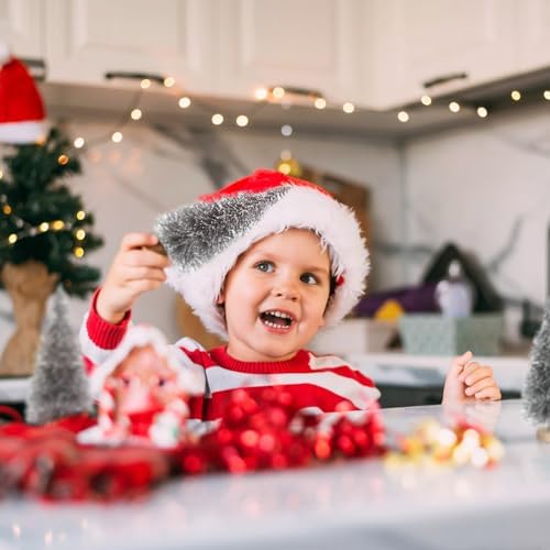 8pcs Mini Christmas Tree, Artificial Bottle Brush Trees with Wood Base, Tabletop Miniature XmasTrees with 4 Small Christmas Wreath, Fake Xmas Tree Ornament, White Christmas Tree for Christmas Décor