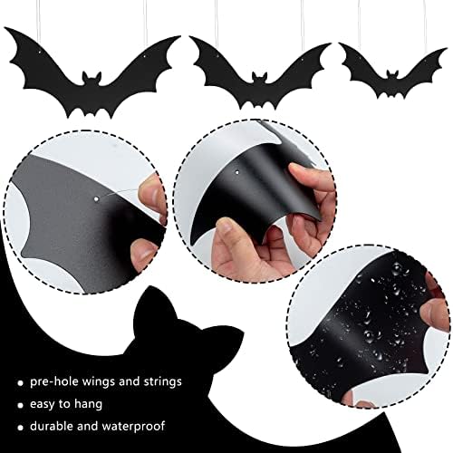 Plastic Bats Halloween Decorations, 12 PCS Large Black Hanging Bats