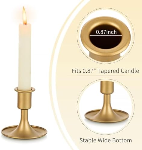 Candlestick Holders Taper Candle Holders, Romadedi Gold Candle Stick Candle Holder for Table Centerpiece, Wedding Reception, Festive Christmas Mantel Decoration or Home Decor, Set of 24