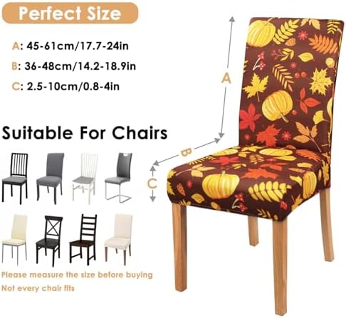 Fall Thanksgiving Chair Covers Set of 6, Pumpkin Maple Leaf Dining Chair Protectors, Elastic Removable Washable Dining Chair Covers, Suitable for Fall Thanksgiving Kitchen Dining Room Holiday Decor