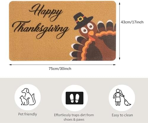Happy-Thanksgiving-Welcome-Doormat-Fall-Outdoor Harvest-Turkey-Door-Mat