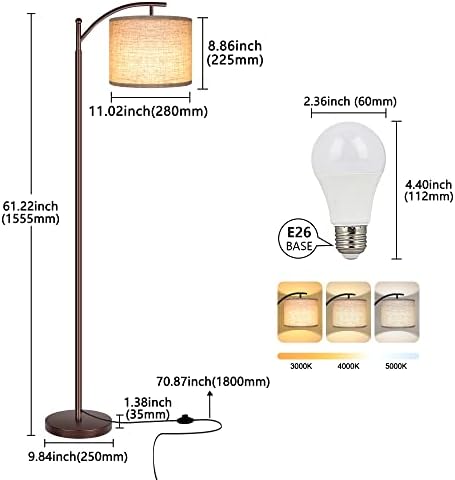 Floor Lamp for Living Room, LED Standing Lamp Tall Industrial Floor Lamp Reading for Bedroom, Office (9W LED Bulb