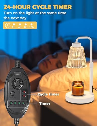 White Candle Warmer Lamp with 24h Cycle Timer, Dimmable Wax Melt Warmer