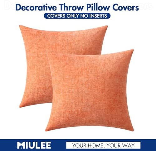 MIULEE Soft Chenille Throw Pillow Covers Coral Red 20x20 Inch Pack of 2