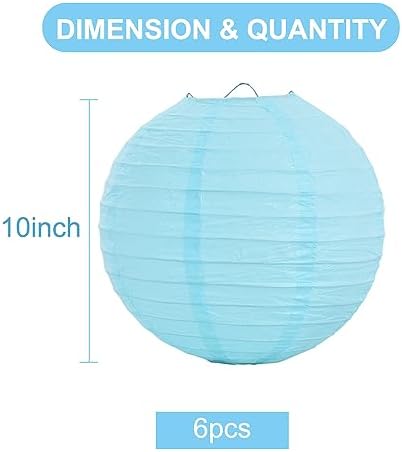 BEISHIDA 10 Inch Blue Paper Lanterns 6 Packs Hanging Round Chinese Lantern