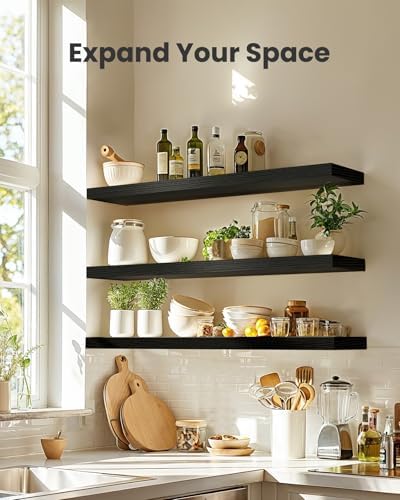 Amada 23.6" Floating Shelves for Wall Decor & Storage, Set of 3, Black