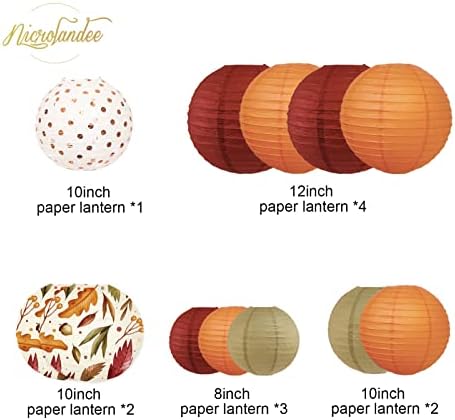 NICROLANDEE 12Pcs Burgundy Orange Maple Leaves Hanging Paper Lanterns