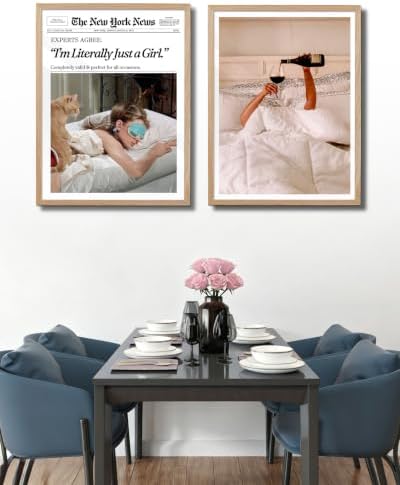EcoHest 18x24 in Woman Drinking Wine in Bed Framed Wall Art for Bedroom