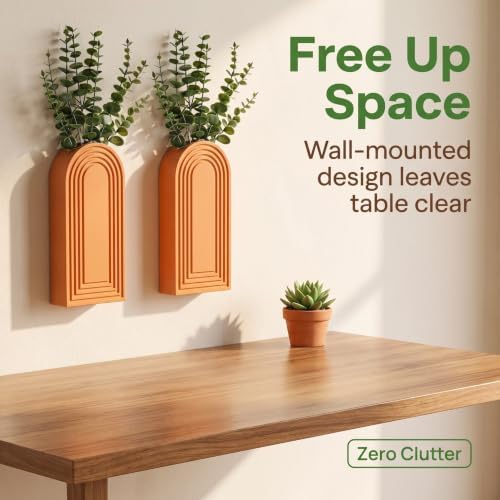 Dnnnii 2 Pack Wooden Wall Vase Set - Orange Finish Modern Farmhouse & Boho Wall Decor for Entryway, Hallway, Bathroom