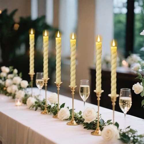 Ivory Flameless Taper Candles Battery Operated with Remote Timer