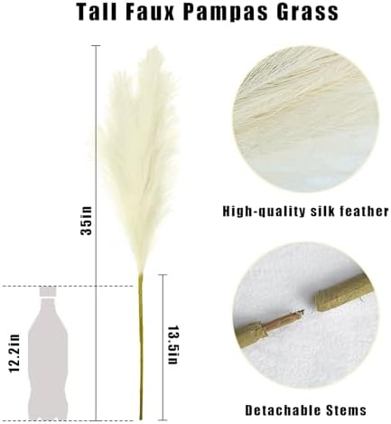obbsie 8PCS Beige Faux Pampas Grass Decor, 35" Fluffy Floor Vase Filler