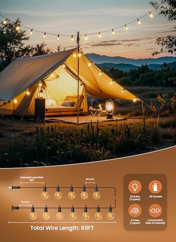 Brightown Outdoor String Lights, 69FT G40 LED IP65 Waterproof Patio Lights