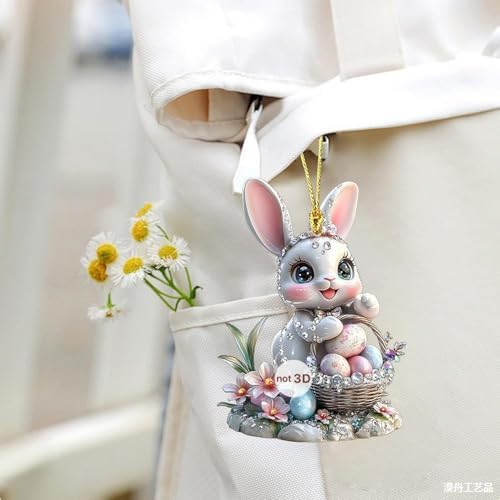 3 Pcs Easter Decorations Acrylic Hanging Ornaments Bunny Flower Garland Designs DIY Crafts Mini Rhinestones Glitter Rabbit Hanging Pendants for Easter Theme Decoration Supplies