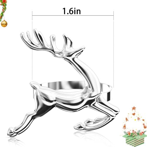 ZeeDix Christmas Silver Reindeer Napkin Rings Set of 24 for Table Decor