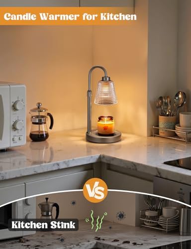 Gray Candle Warmer Lamp with Timer, Dimmable Candle Warmer for Jar Candles, Height Adjustable Wax Melts Warmer