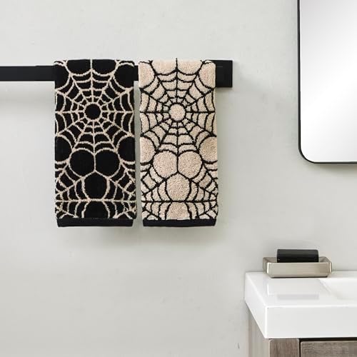 SKL Home Halloween Spider Web Hand Towel Set-2pc, 100% Cotton, Tan/Black