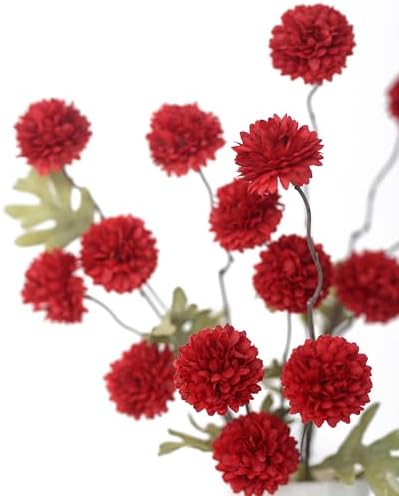 DuHouse 6pcs Faux Silk Pompon Mum Small Chrysanthemum Ball Dark Red