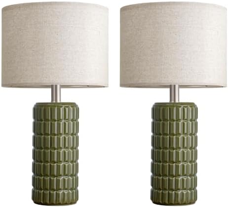 Seealle 23" Modern Ceramic Table Lamps Set of 2, Lamps for Bedroom, Green