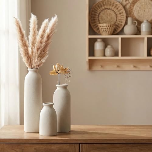 Beige Ceramic vase Set-3 Flower vases for Decor / 3set-tall Beige