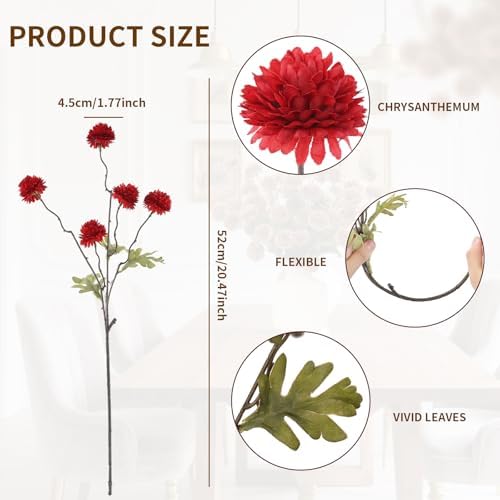 DuHouse 6pcs Faux Silk Pompon Mum Small Chrysanthemum Ball Dark Red