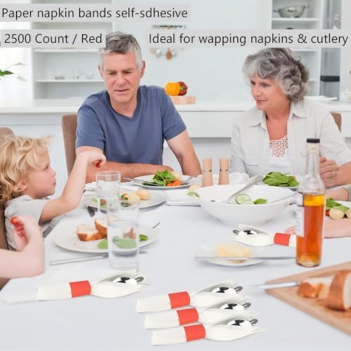 Germiwipe 2,500 Pcs Napkin Bands, Paper Napkin Rings Self-Adhesive, (Red)