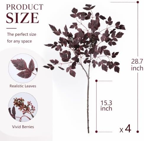 HyeFlora Artificial Cimicifuga Plant Leaf Spray Stems 4PCS Fake Greenery Branches 28.7 in Faux Leaves Real Touch Silk
