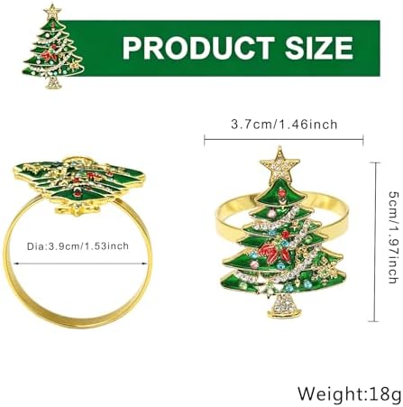 Christmas Tree Napkin Rings Set of 6 for New Year Dinner Decor