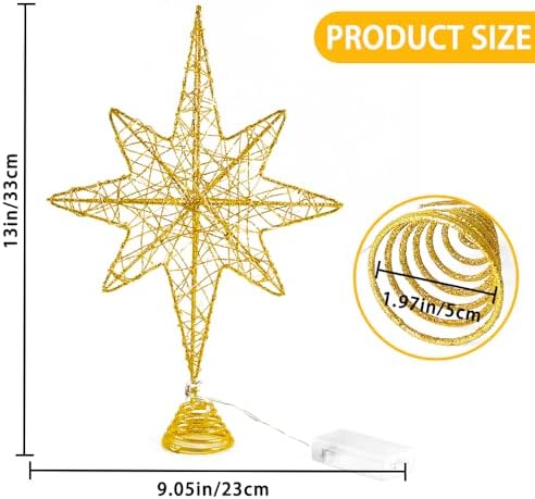 DULEFUN Christmas Tree Topper Lighted 13.5” Gold Star Tree Toppers with 20 LED Lights Christmas Tree Top Ornament for New Year Holiday Home Office Indoor Decorations