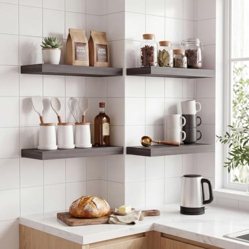 Fixwal Floating Shelves for Wall Decor (Grey, Set of 4, 15.7 Inch)