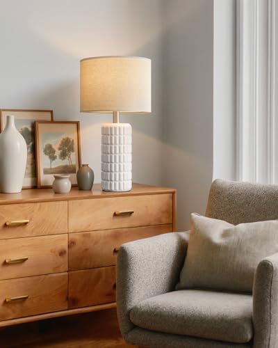 Seealle 23" Single Modern Ceramic Table Lamp, Nightstand Lamp, White