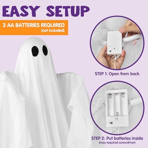 JOYIN Halloween Hanging Light up Ghost, 47" White Ghosts with Green LED Light and Timer Halloween Hanging Decoration Waterproof for Front Yard Patio LawnGarden Party Decor Indoor Outdoor
