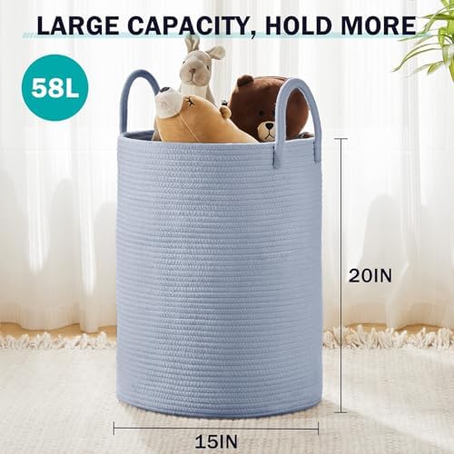 YOUDENOVA Cotton Rope Laundry Hamper Basket, 58L Blanket Basket for Nursery