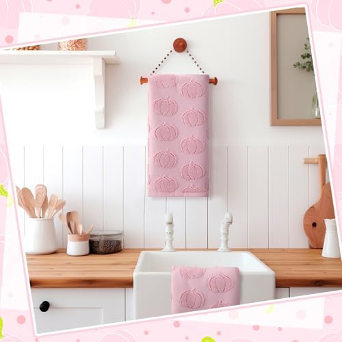 Mindsoft 2 Pcs Fall Hand Towels 3D Pumpkin Jacquard,Pink
