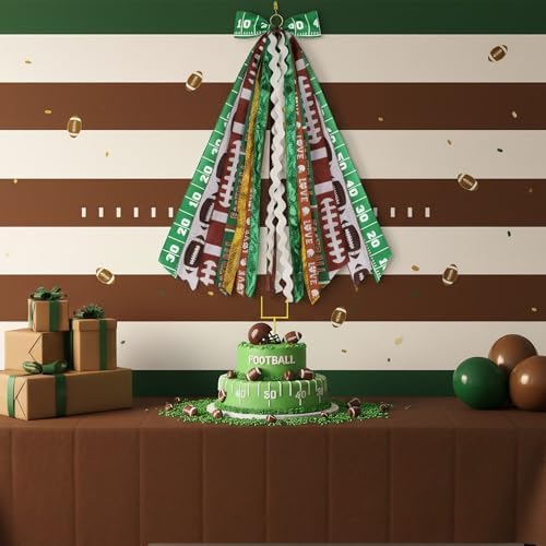 Football Wreath Sash with 9 Ribbon Streamers, Winter Bow for Front Door, Game Day Burlap Decor, Sparkle Decorations 27.5 Inch