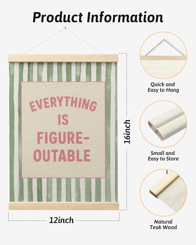 FGFK Preppy Pink and Green Everything Is Figureoutable Inspirational Framed hanging Canvas wall art Poster Prints