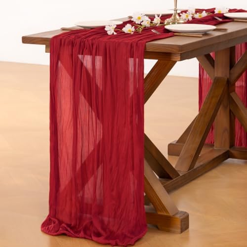 Cheesecloth Table Runner Fall Red Boho Wedding Birthday Party Home Decor