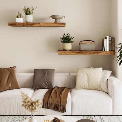 Fixwal Floating Wall Shelves for Decor (Rustic Brown, Set of 2, 22Inch)