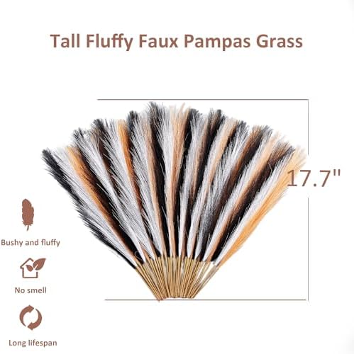 30PCS Black White Orange Faux Pampas Grass 17" for Vase Filler