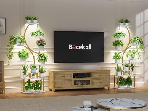BACEKOLL Plant Stand Indoor with Grow Light, 8 Tier Corner Plant Shelf Tall