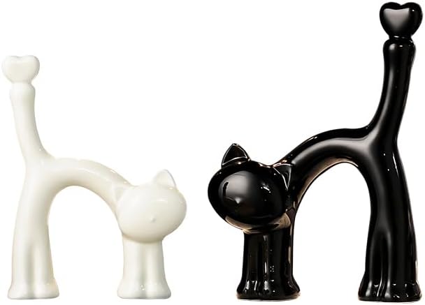 Cat Figurines / Modern Cat Decor / Black White / Set of 2