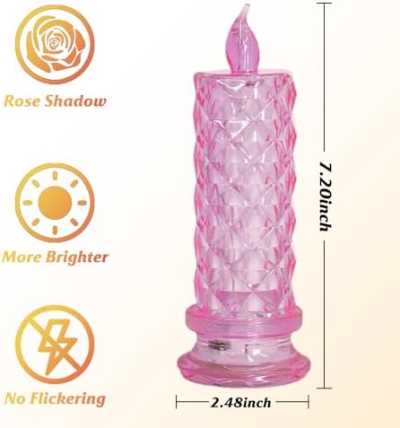 SupBri 4PCS Rose Halo LED Flameless Candles, Pink Crystal-Like Shell