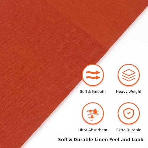 KAMMAK Dinner Napkins Disposbale Cloth Like Paper Napkins with Pocket 100 Pack Terracotta and Orange Wedding Reception Guest Hand Towel for Party Decoration, Bathroon, Kitchen (16.5 x 16.5 inch)