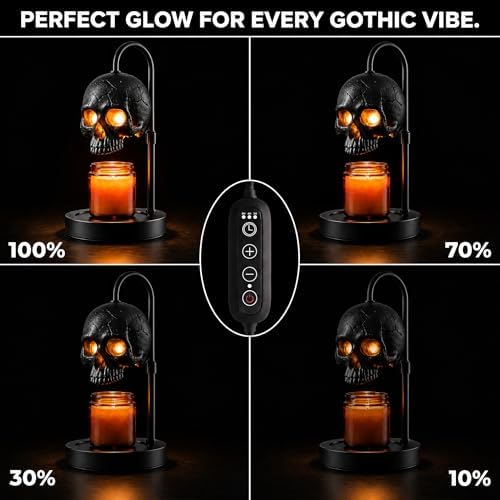 Skull Candle Warmer Lamp with Timer & Dimmer, Black Gothic Candle Warmer
