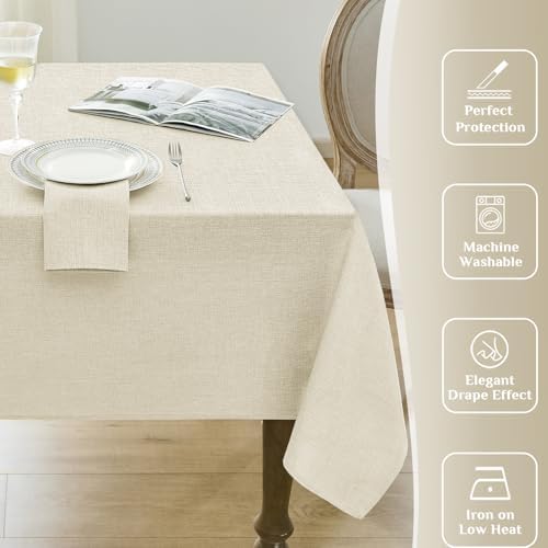 Softalker Large Cream Tablecloths Rectangular 60x120 inch Linen Textured Table Cloth Outdoor Waterproof, Stain and Wrinkle Resistant, Table Cloths for 6/8 Foot Rectangle Tables Decor for Garden Party